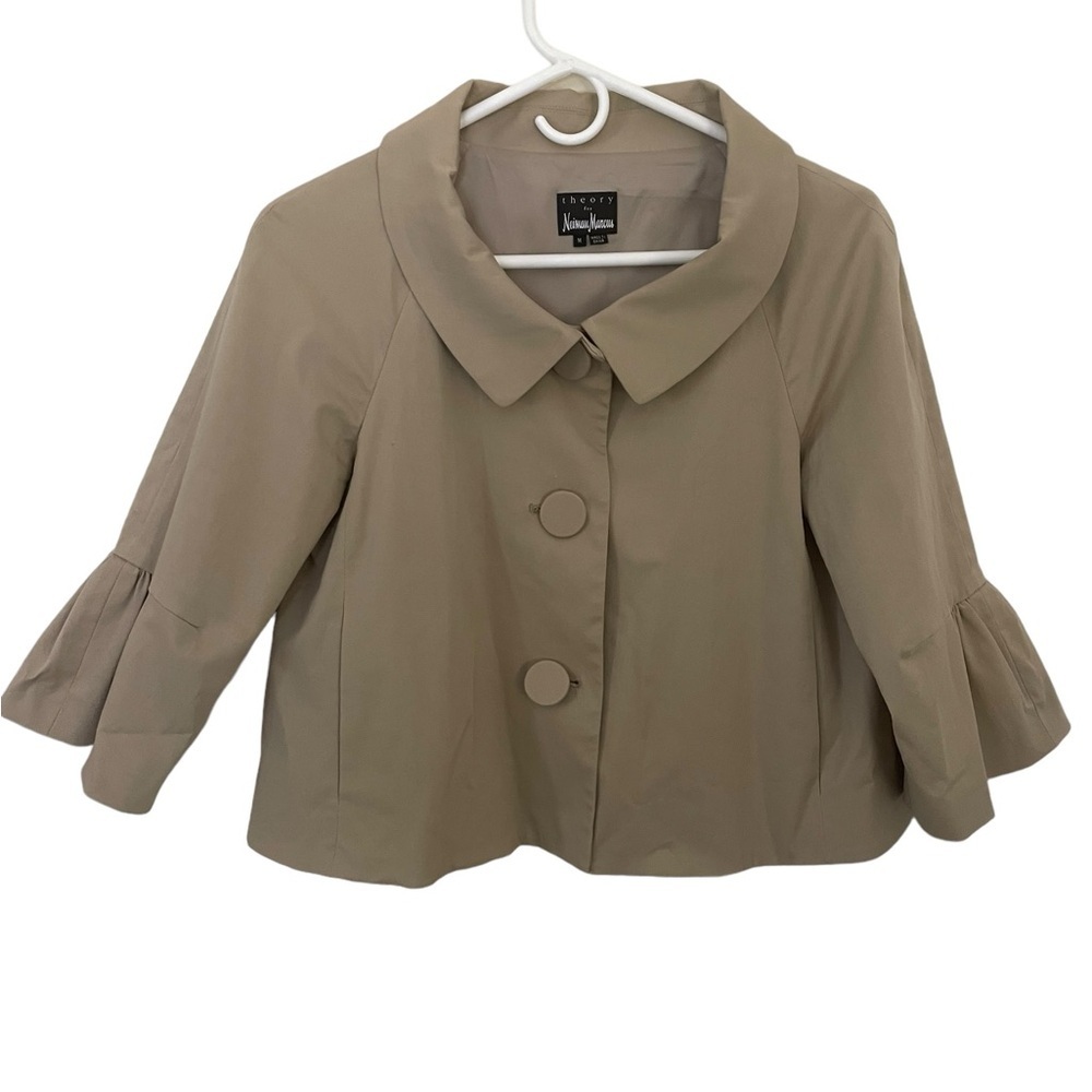 Theory Cropped Peter Pan Collar Button Down Jacket Blazer Beige Size Medium